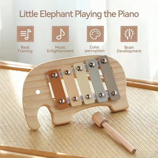 Cute Elephant Shaped Wooden Xylophone, Macaron Color Educational Toy, Infant Music Enlightenment Percussion Instrument, Baby Sensory Development Toy, Promotes Hand-Brain Coordination, Suitable For Ram