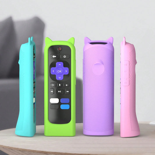 Cute Standing Silicone Remote Control Cover For Roku TV Remote/ Roku Player Remote/ Roku Voice Remote (Without Headphone Jack), Glow In The Dark Remote Case For Roku Express 4K+ HD Streaming Stick 4K