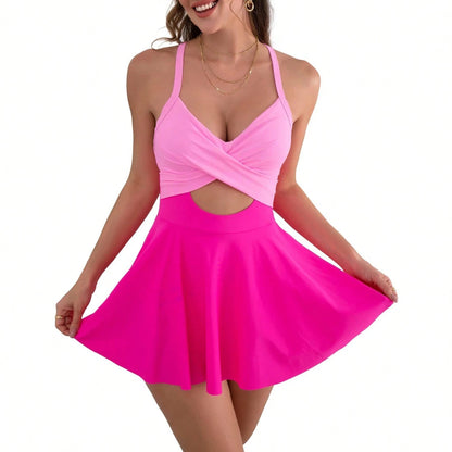 DAILY DOSE Women Cutout One Piece Skirt Swimsuit V Neck Wrap Tie Back Swimdress Tummy Control Bathing Suits Slimming Swimwear