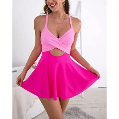 DAILY DOSE Women Cutout One Piece Skirt Swimsuit V Neck Wrap Tie Back Swimdress Tummy Control Bathing Suits Slimming Swimwear