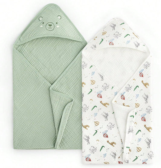 David's Kids Baby Hooded Towels, Large 32"X32", 6 Layer 100% Muslin Cotton Absorbent Girl Bath Towel For Newborn, Infant And Toddler.