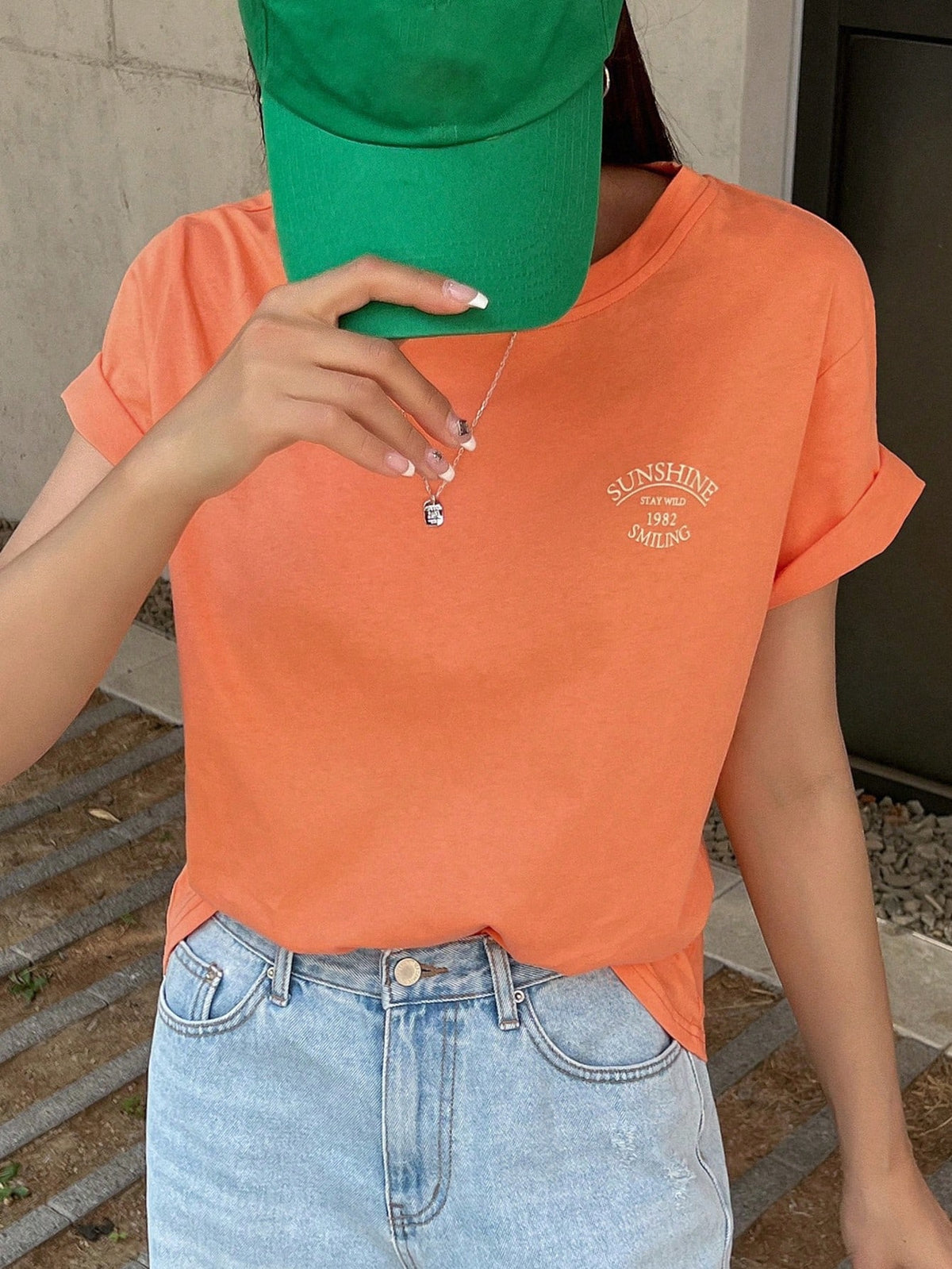 DAZY Letter Graphic Drop Shoulder Tee Preppy Tops