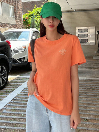DAZY Letter Graphic Drop Shoulder Tee Preppy Tops