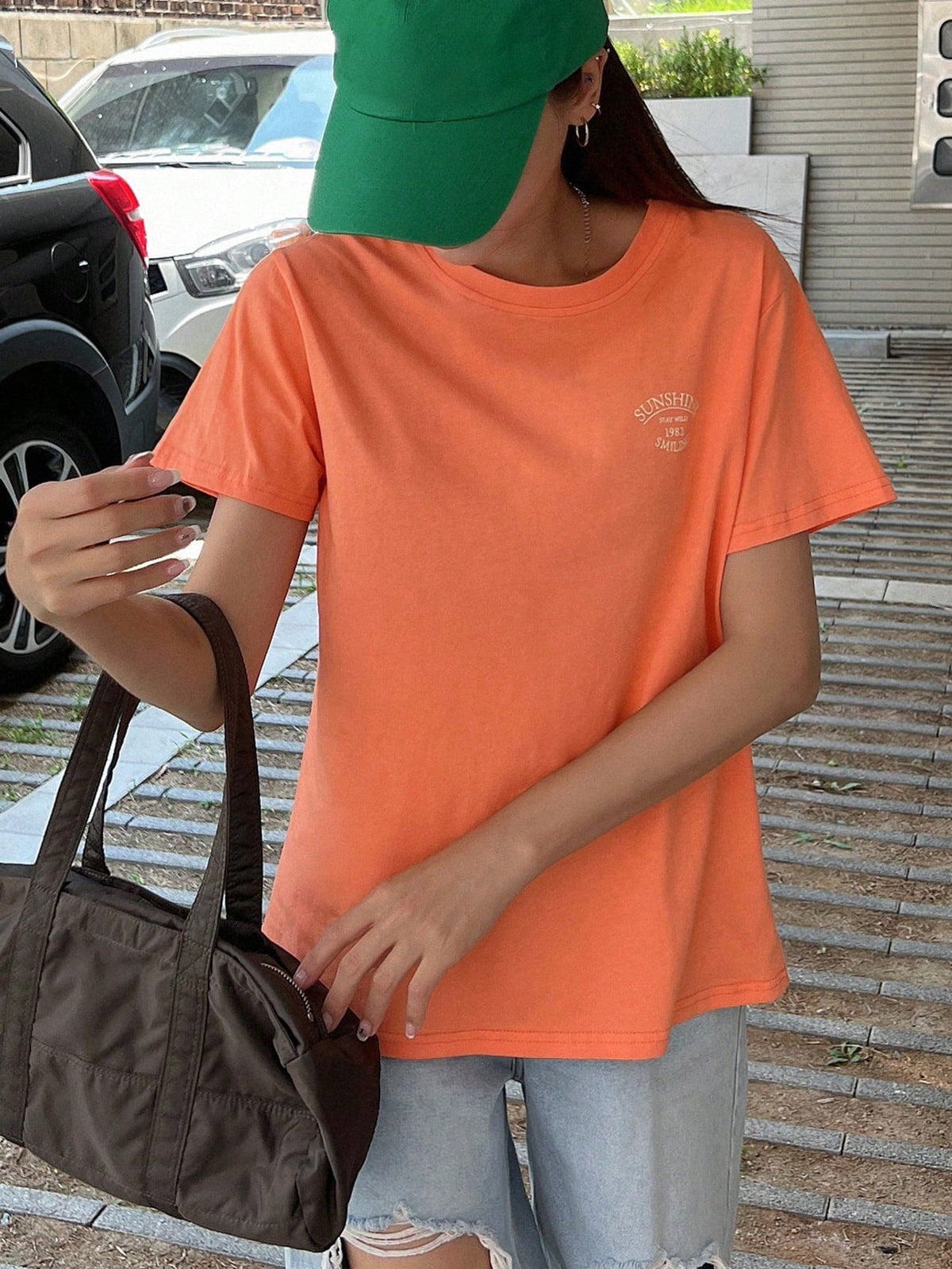 DAZY Letter Graphic Drop Shoulder Tee Preppy Tops