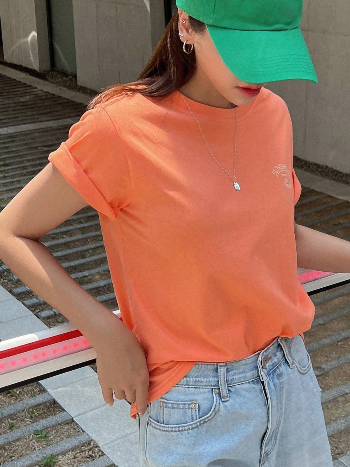 DAZY Letter Graphic Drop Shoulder Tee Preppy Tops