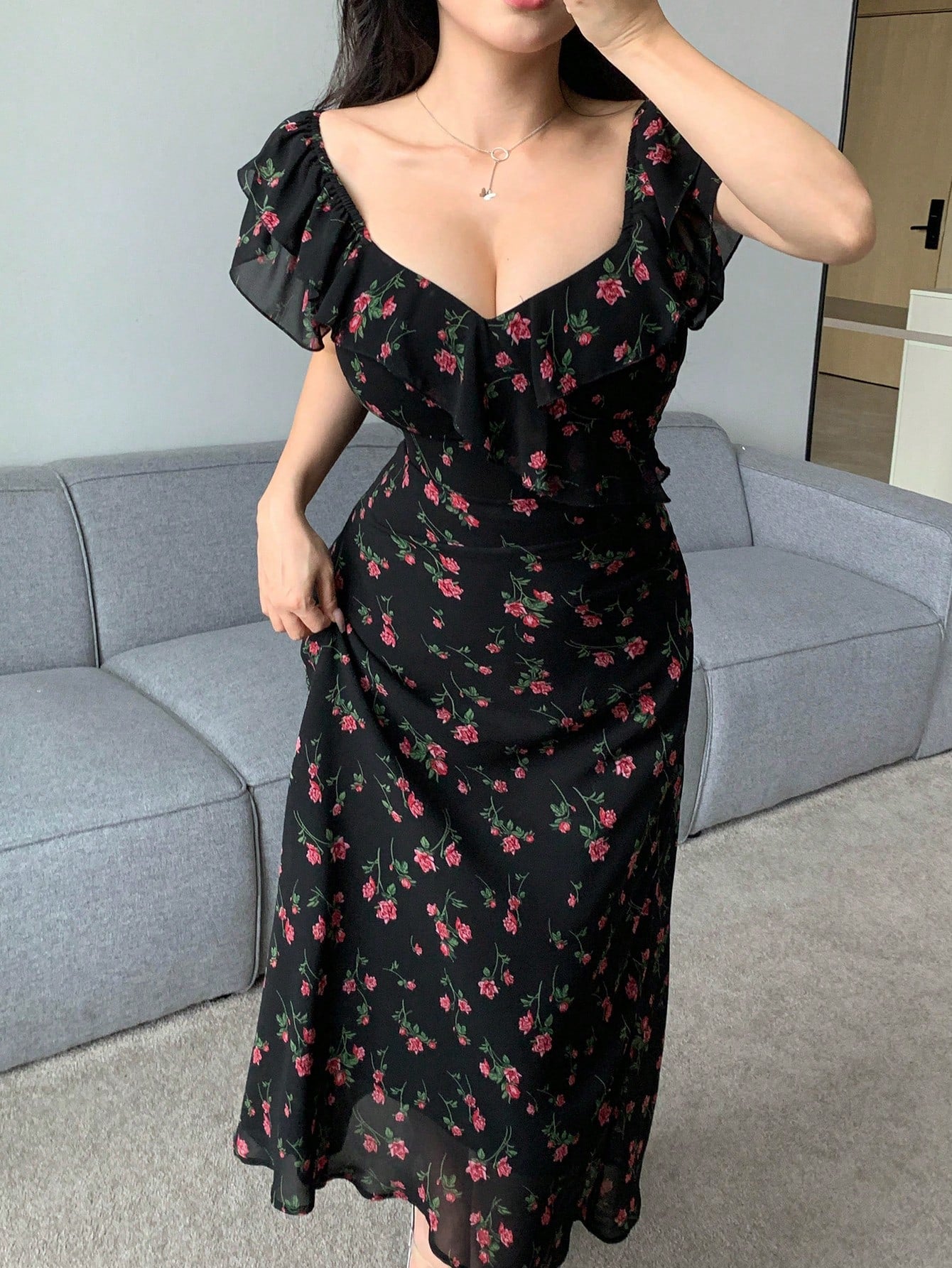 DAZY Women's Sweetheart Neck Floral Printed Dress With Ruffle Hem For Summer,Milkmaid Dress Sundress Vacation Outfits Women Easter Boho