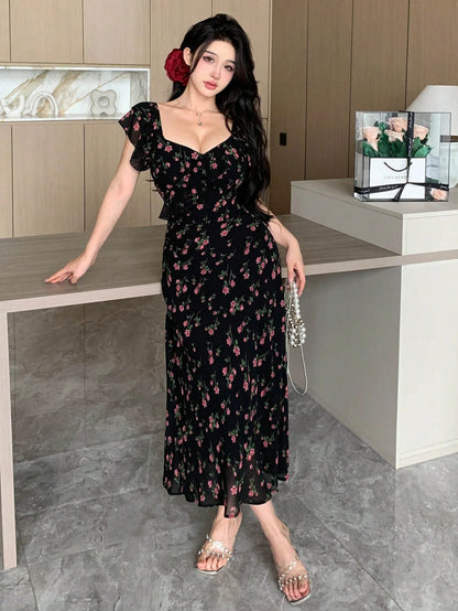 DAZY Women's Sweetheart Neck Floral Printed Dress With Ruffle Hem For Summer,Milkmaid Dress Sundress Vacation Outfits Women Easter Boho