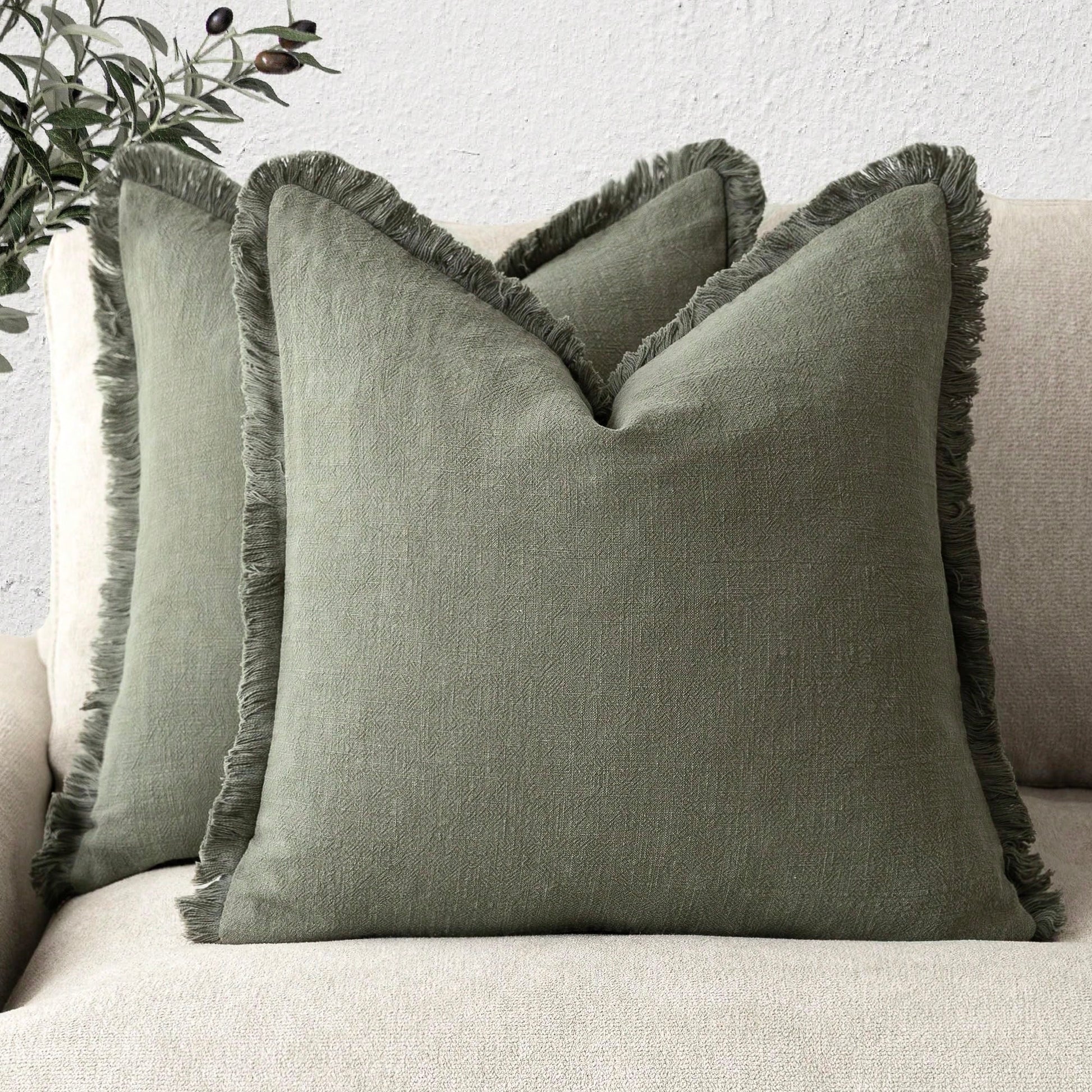 Decorative Linen Fringe Throw Pillow Covers Cozy Boho Farmhouse Cushion Cover With Tassels Soft Accent Pillowcase For Couch Chair Sofa Bed Living Room Home Decor