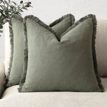 Decorative Linen Fringe Throw Pillow Covers Cozy Boho Farmhouse Cushion Cover With Tassels Soft Accent Pillowcase For Couch Chair Sofa Bed Living Room Home Decor
