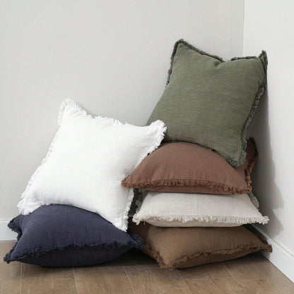 Decorative Linen Fringe Throw Pillow Covers Cozy Boho Farmhouse Cushion Cover With Tassels Soft Accent Pillowcase For Couch Chair Sofa Bed Living Room Home Decor