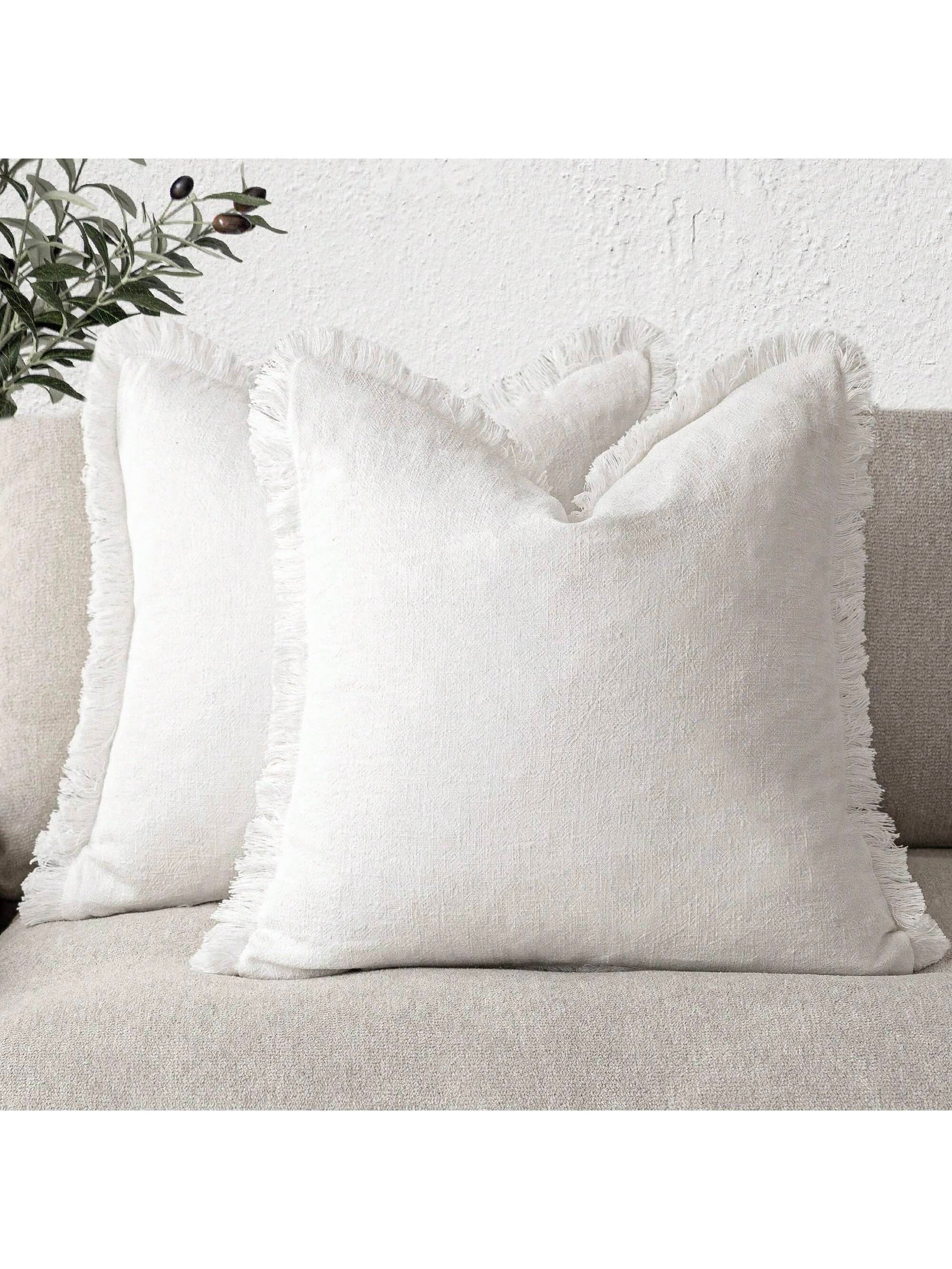 Decorative Linen Fringe Throw Pillow Covers Cozy Boho Farmhouse Cushion Cover With Tassels Soft Accent Pillowcase For Couch Chair Sofa Bed Living Room Home Decor