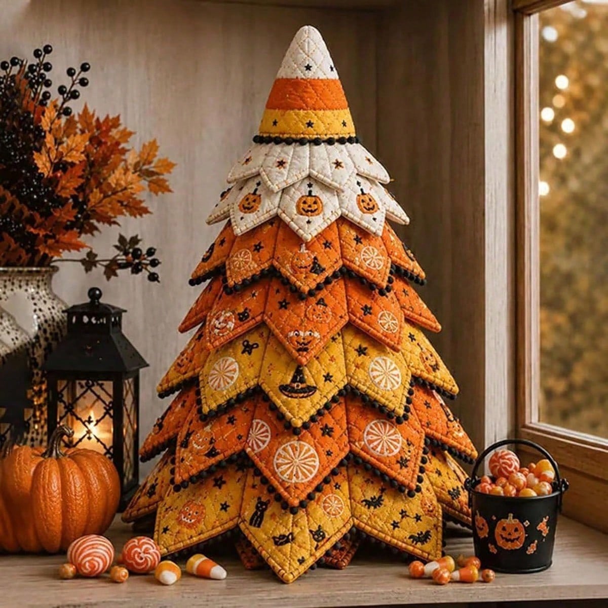 DIY 3D Quilted Fabric Christmas Tree Craft Kit, Layered Soft Padded Tree Decoration Set, Handmade Holiday Tabletop Ornament For Mantel Shelf & Home Decor
