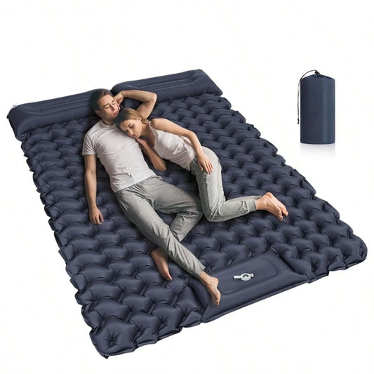Double Camping Sleeping Pad, Extra Thick Camping Mattress, Suitable For 2 People With Pillows, Built-In Foot Pump, Portable Sleeping Pad, Ideal For Backpacking And Tent Travel