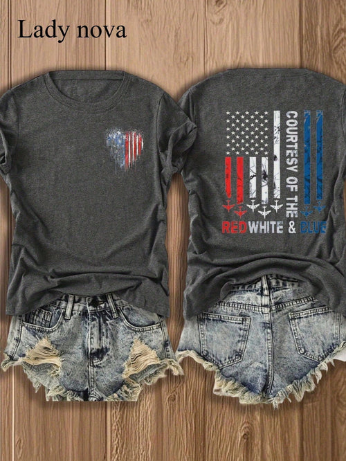 Double Sided Printing American Flag Country Of The Red White And Blue Lady Nova T Shirt,Summer Outfits For Women, Vacation Outfits Women