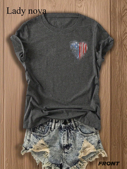Double Sided Printing American Flag Country Of The Red White And Blue Lady Nova T Shirt,Summer Outfits For Women, Vacation Outfits Women