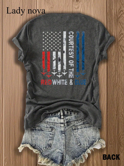Double Sided Printing American Flag Country Of The Red White And Blue Lady Nova T Shirt,Summer Outfits For Women, Vacation Outfits Women