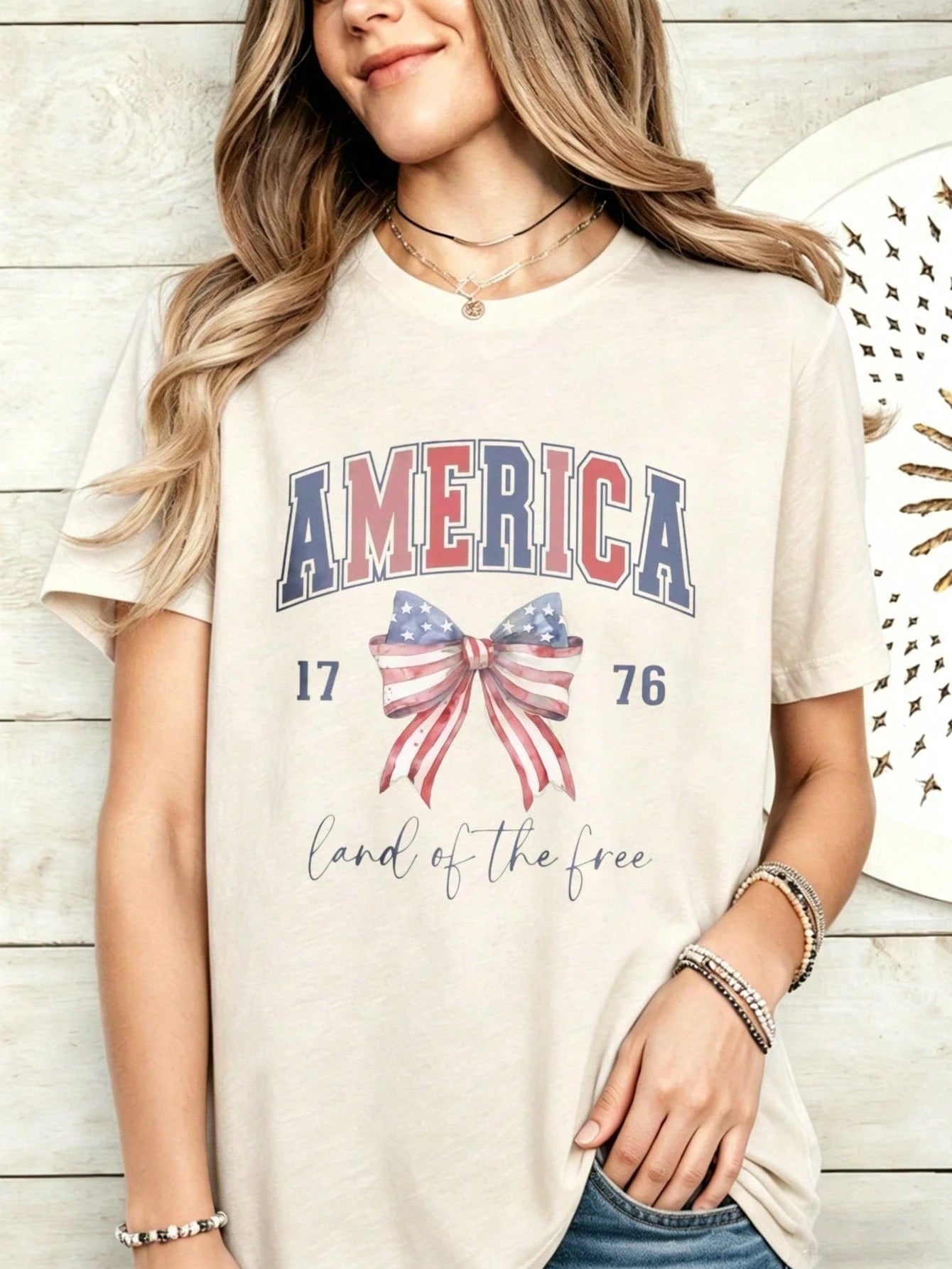 Double Sided Printing American Flag Country Of The Red White And Blue Lady Nova T Shirt,Summer Outfits For Women, Vacation Outfits Women