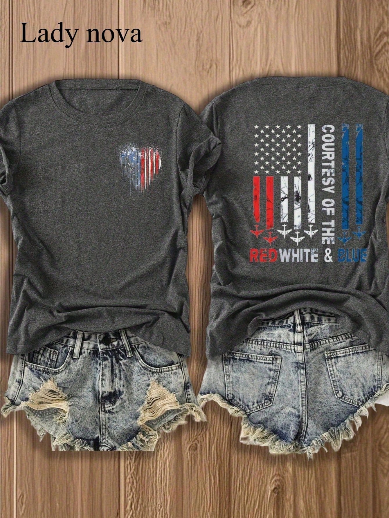 Double Sided Printing American Flag Country Of The Red White And Blue Lady Nova T Shirt,Summer Outfits For Women, Vacation Outfits Women