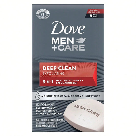 Dove Men + Care Deep Clean Body + Face Bars, Purifying Grains, 3.75 Oz, 6 Ct