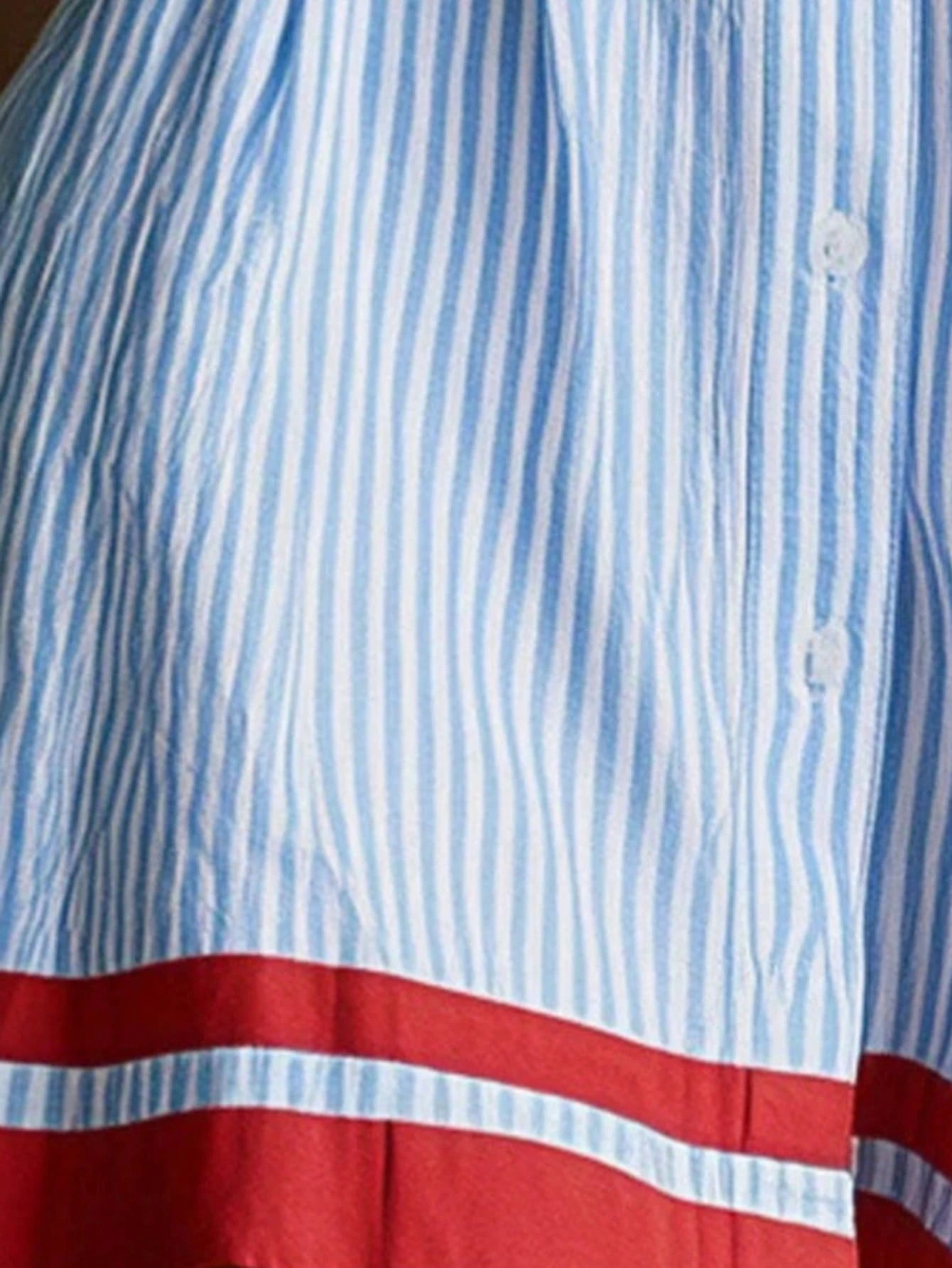 Dresses For Women Party Striped Elastic Waist Shirt Dress Blue White With Red Hem Trim Long Sleeve Waisted Mini Dress Preppy Style Casual Daily Outfit