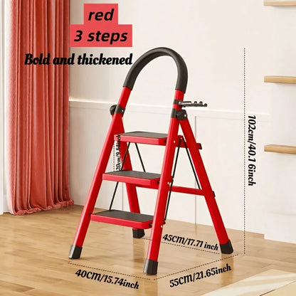 Durable 4-Step Metal Folding Ladder With Non-Slip Treads Lightweight, Portable, And Rated For 330 Lbs; Ideal For Home, Office, And Industrial Use