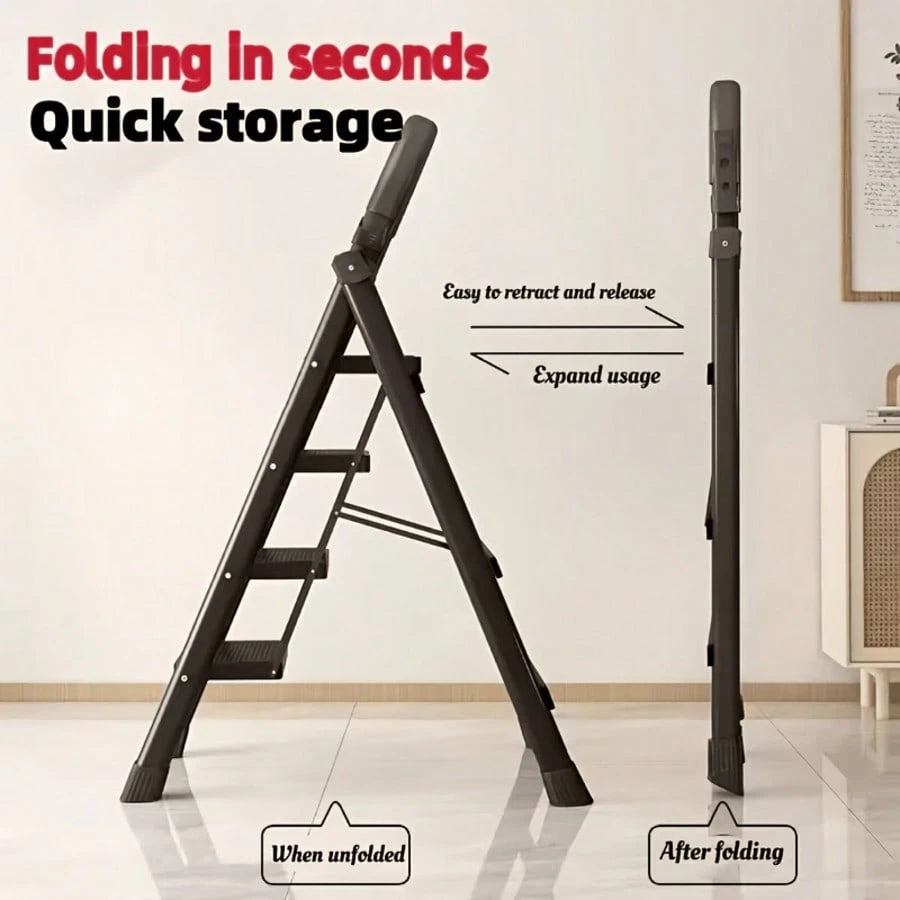 Durable 4-Step Metal Folding Ladder With Non-Slip Treads Lightweight, Portable, And Rated For 330 Lbs; Ideal For Home, Office, And Industrial Use