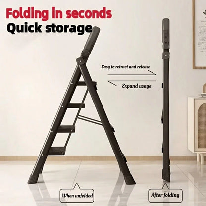 Durable 4-Step Metal Folding Ladder With Non-Slip Treads Lightweight, Portable, And Rated For 330 Lbs; Ideal For Home, Office, And Industrial Use