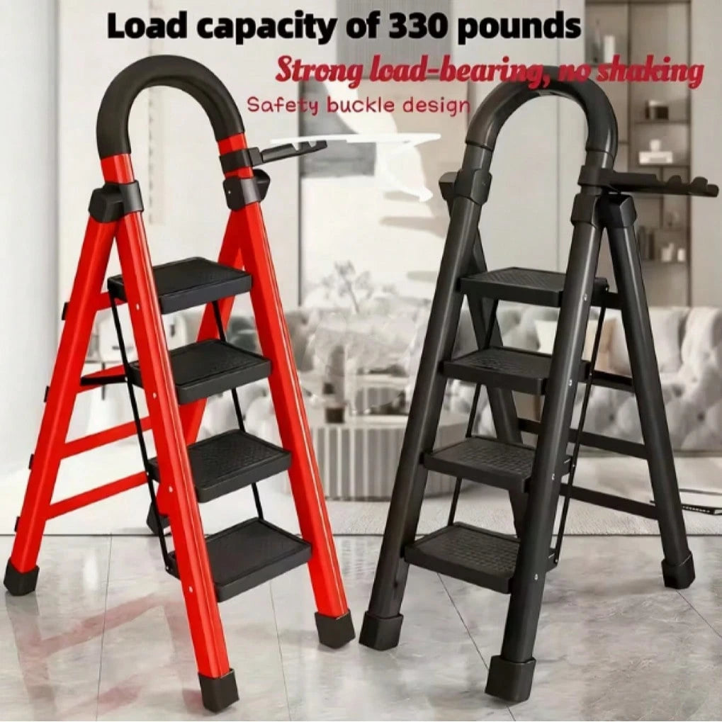 Durable 4-Step Metal Folding Ladder With Non-Slip Treads Lightweight, Portable, And Rated For 330 Lbs; Ideal For Home, Office, And Industrial Use