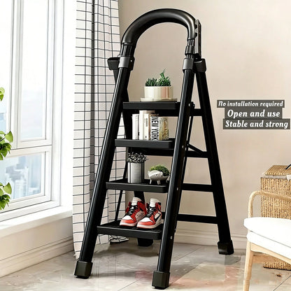 Durable 4-Step Metal Folding Ladder With Non-Slip Treads Lightweight, Portable, And Rated For 330 Lbs; Ideal For Home, Office, And Industrial Use
