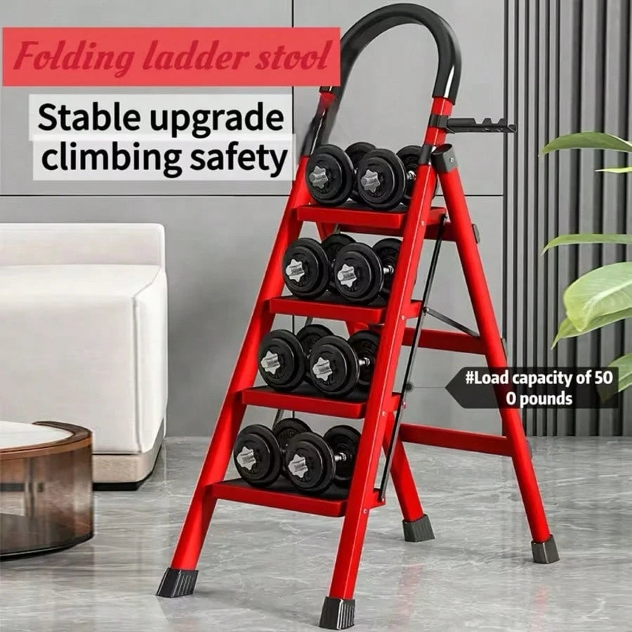 Durable 4-Step Metal Folding Ladder With Non-Slip Treads Lightweight, Portable, And Rated For 330 Lbs; Ideal For Home, Office, And Industrial Use