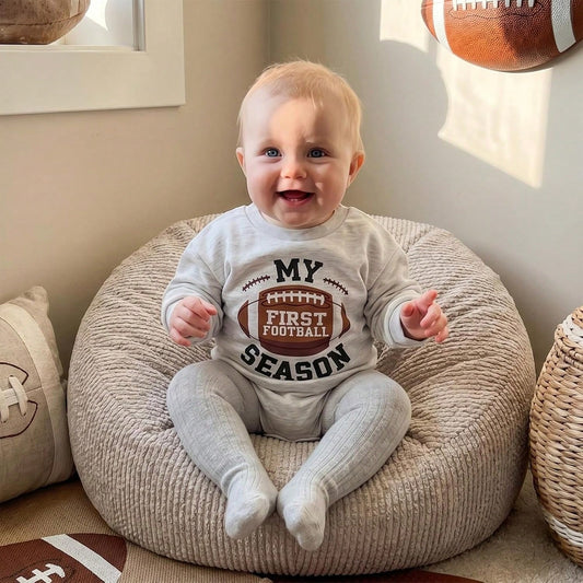 Easisim Newborn Baby Boy Football Outfit Rugby Letters Print Long Sleeve Romper Fall Clothes