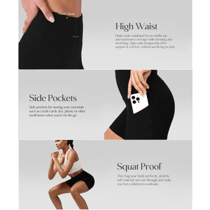 EBIOSVE 5Pcs High Waist Compression Yoga Shorts With Pockets, Tummy Control Bike Shorts, Soft Stretchy Athletic Shorts For Women Daily Fitness Running