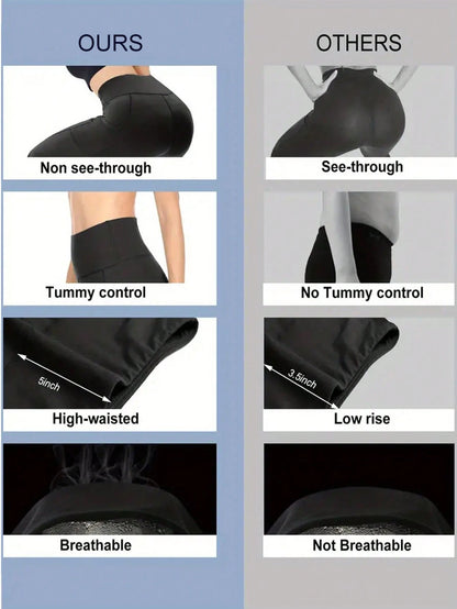 EBIOSVE 5Pcs High Waist Compression Yoga Shorts With Pockets, Tummy Control Bike Shorts, Soft Stretchy Athletic Shorts For Women Daily Fitness Running