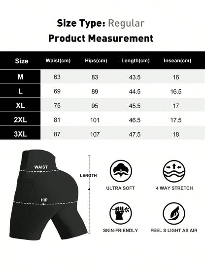 EBIOSVE 5Pcs High Waist Compression Yoga Shorts With Pockets, Tummy Control Bike Shorts, Soft Stretchy Athletic Shorts For Women Daily Fitness Running