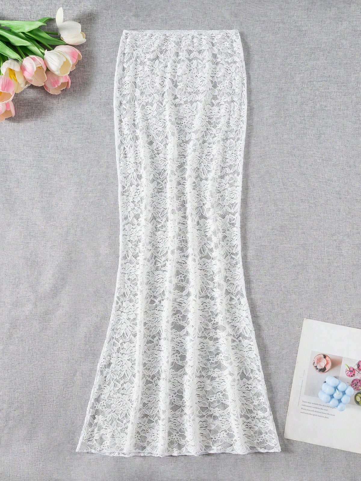 EgrlEra 1pc White Lace Beach Cover Up Mermaid Skirt Swimsuit For Women, Summer Vacation