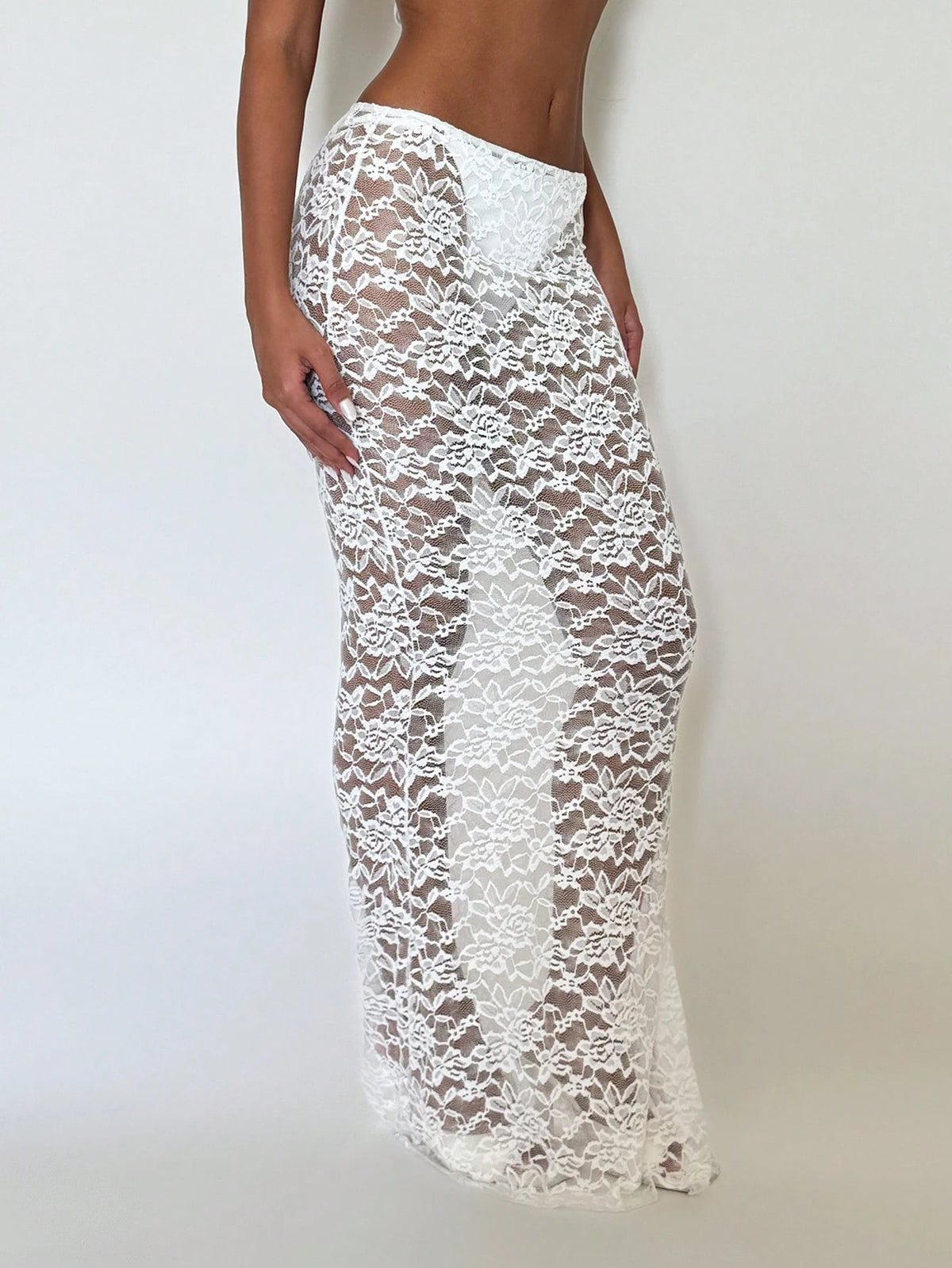 EgrlEra 1pc White Lace Beach Cover Up Mermaid Skirt Swimsuit For Women, Summer Vacation