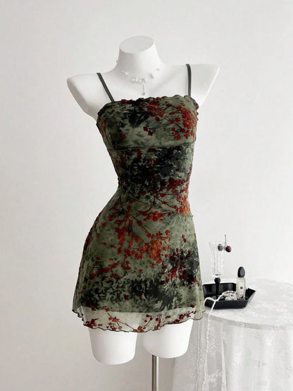 Elamini Flocked Retro Camisole Versatile Dress, Spring/Summer