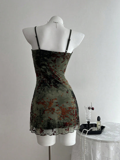 Elamini Flocked Retro Camisole Versatile Dress, Spring/Summer