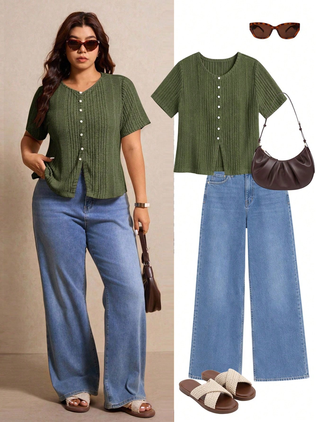 Elaquor Plus Size Women's Solid Color Single-Breasted Casual Versatile Daily Wear Short Sleeve T-Shirt