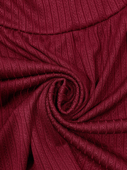 Elaquor Plus Size Women's Solid Color Sweetheart Neck Long Sleeve Ruched Casual T-Shirt Burgundy Spring Fall
