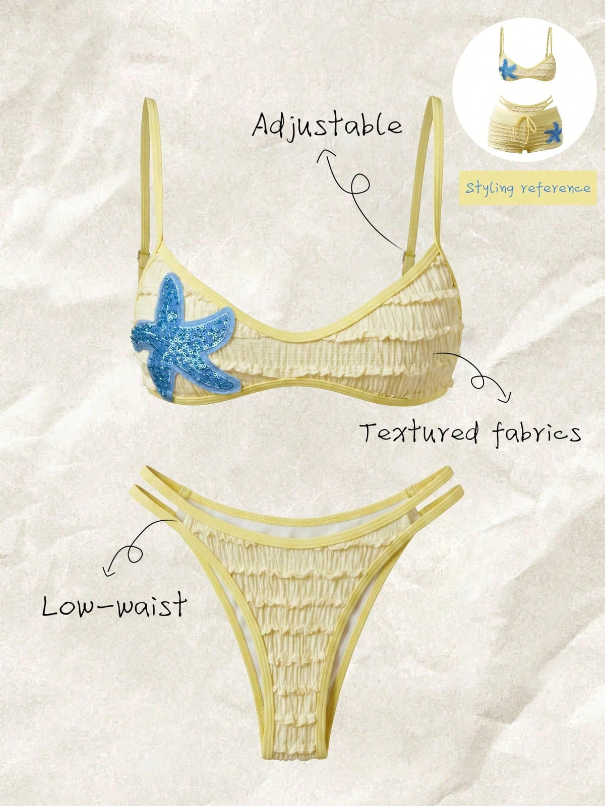 Elavelle Women's Spring/Summer Jacquard Fabric Spaghetti Strap Bikini Set