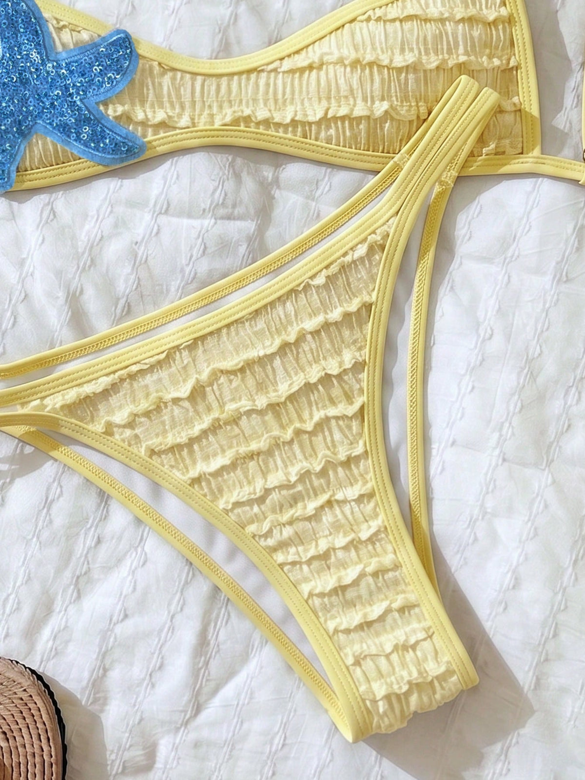 Elavelle Women's Spring/Summer Jacquard Fabric Spaghetti Strap Bikini Set