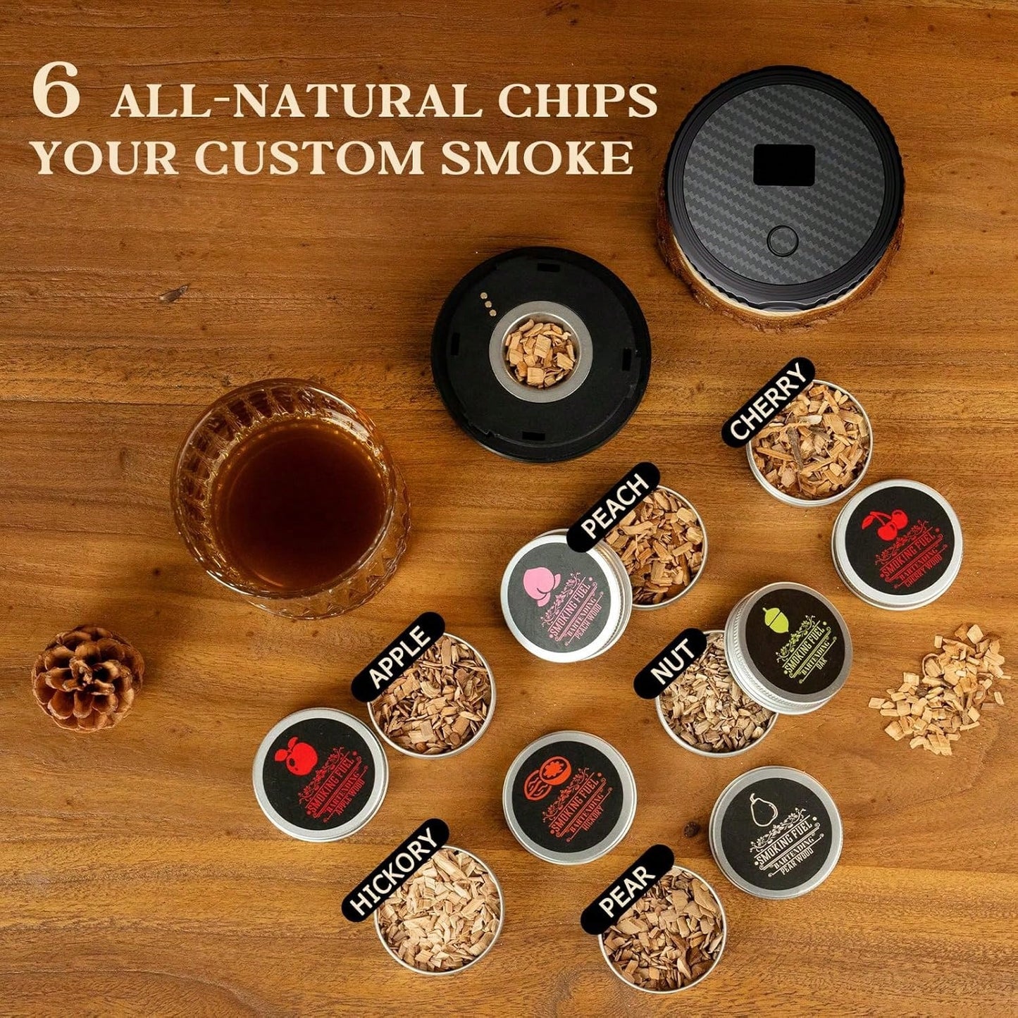 Electric Whiskey Smoker Kit With 4 Light Modes, Rechargeable Cocktail Smoker, 6 Wood Chips, No Butane Required, Christmas/Birthday Gifts For Men, Dad, Husband