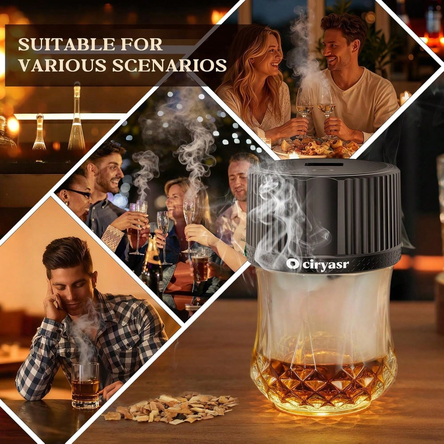 Electric Whiskey Smoker Kit With 4 Light Modes, Rechargeable Cocktail Smoker, 6 Wood Chips, No Butane Required, Christmas/Birthday Gifts For Men, Dad, Husband