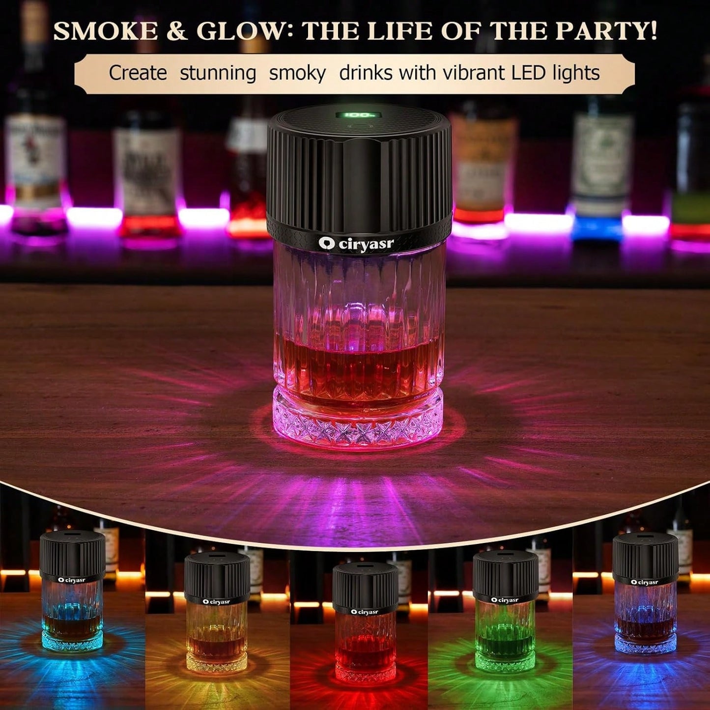 Electric Whiskey Smoker Kit With 4 Light Modes, Rechargeable Cocktail Smoker, 6 Wood Chips, No Butane Required, Christmas/Birthday Gifts For Men, Dad, Husband