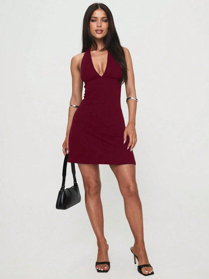 Elegant Fashion Deep V-Neck Sleeveless Mini Dress, New Summer Design