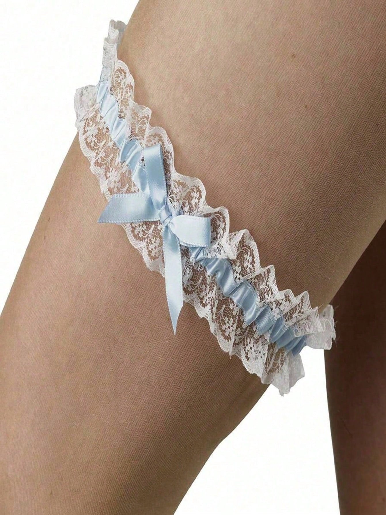 Elegant Lace Elastic Garter Belt With Bow- Bridal Thigh Chain, Blue Mesh Ribbon Leg Garter With Bow, Personalized Lace Bow Elastic Thigh Ring, Sweet & Sexy Style, Summer