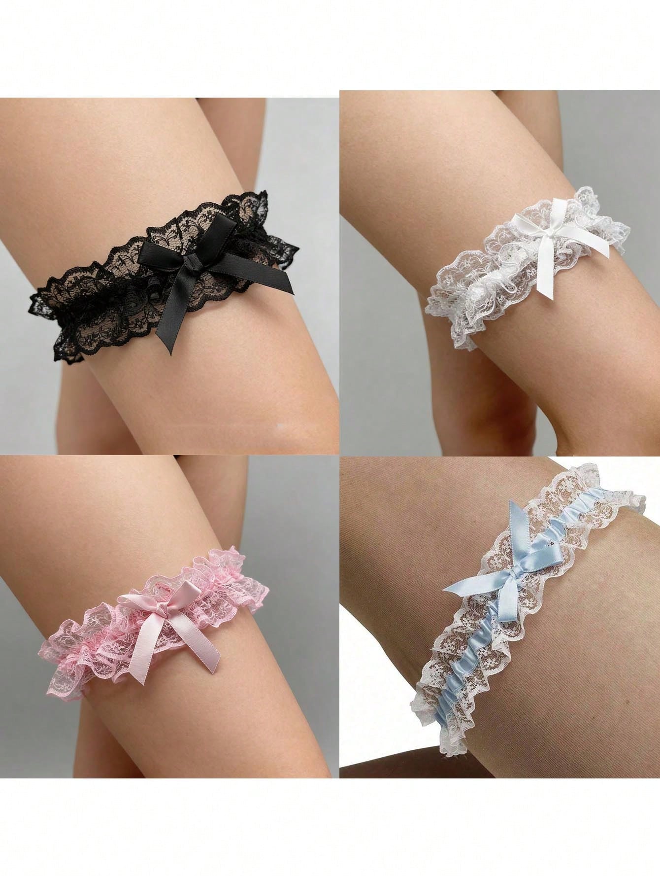 Elegant Lace Elastic Garter Belt With Bow- Bridal Thigh Chain, Blue Mesh Ribbon Leg Garter With Bow, Personalized Lace Bow Elastic Thigh Ring, Sweet & Sexy Style, Summer