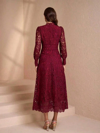 Elegant Long Sleeve Stand Collar Slim Fit Dress, High-End Luxury, Flattering Design For Women Spring