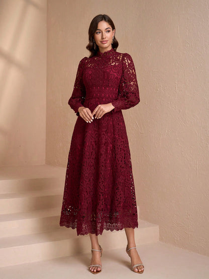 Elegant Long Sleeve Stand Collar Slim Fit Dress, High-End Luxury, Flattering Design For Women Spring